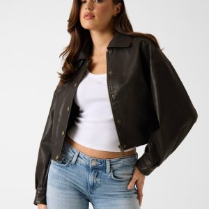 Faux leather cropped jacket
