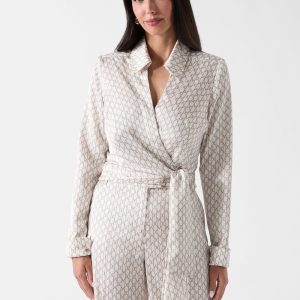 Marciano Monogram Satin Wrap Blouse