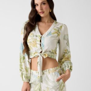 Linen-blend blouse