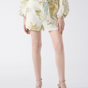 Linen-blend printed shorts