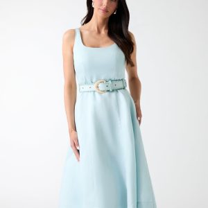 Marciano linen-blend midi dress