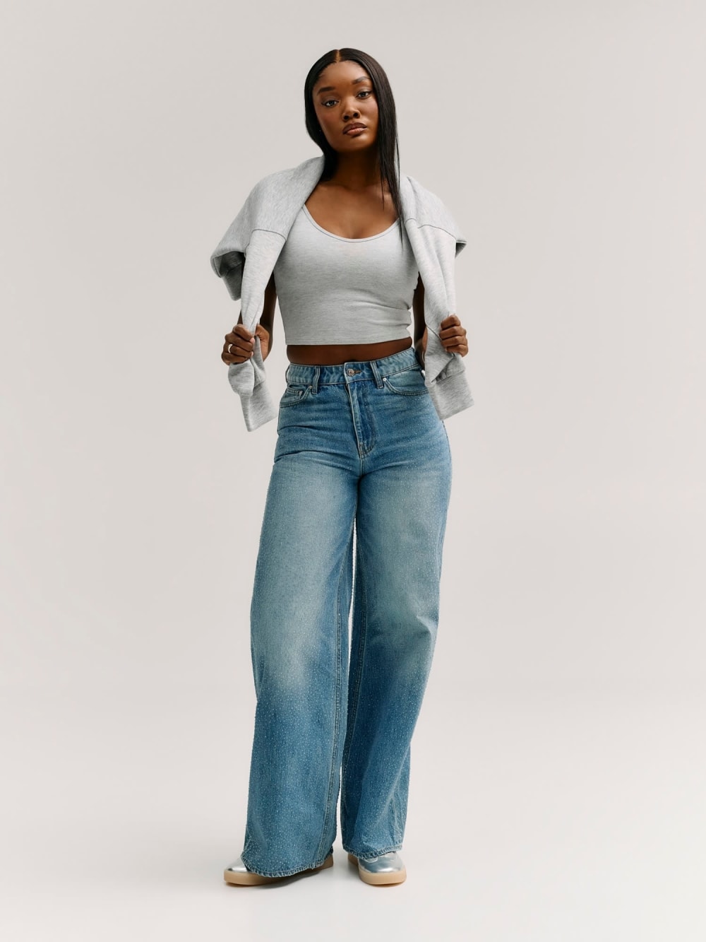 Rhinestone Wide-Leg Jeans