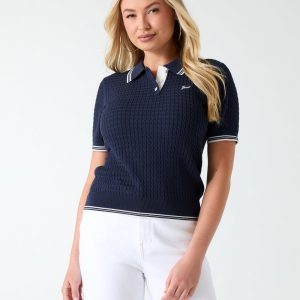 Cable-knit polo