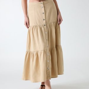 Linen-blend maxi skirt