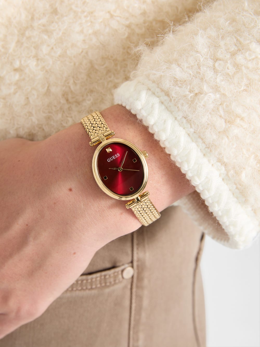 Gold-Tone Red Analog Watch - Image 2