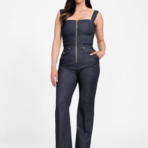 Denim Detachable Strapless Zip Jumpsuit