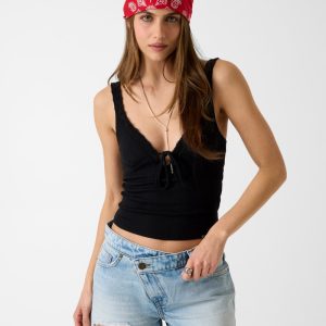 Rib-knit lace top