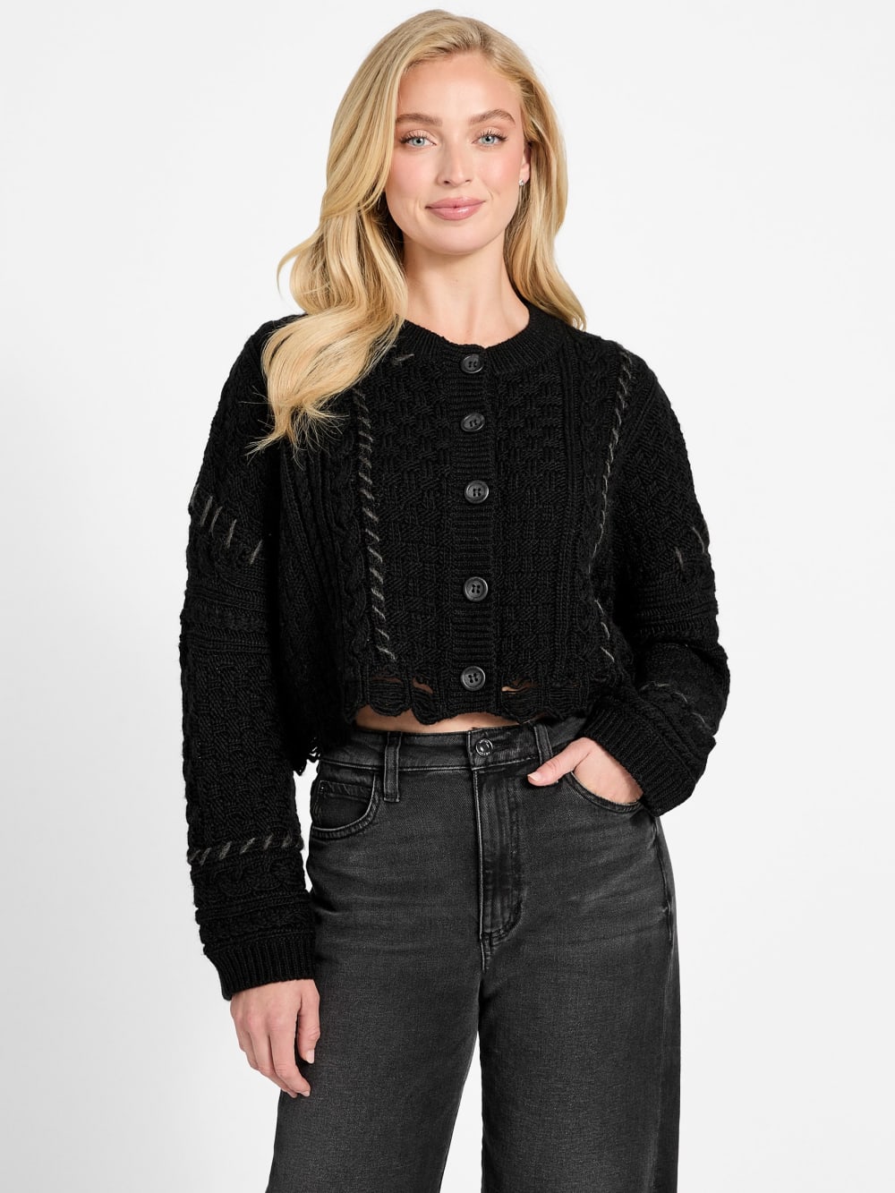 Kaori Wool-Blend Stitched Cardigan