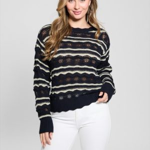 Valerie Striped Open-Knit Sweater