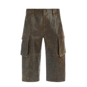 crackled leather cargo pants