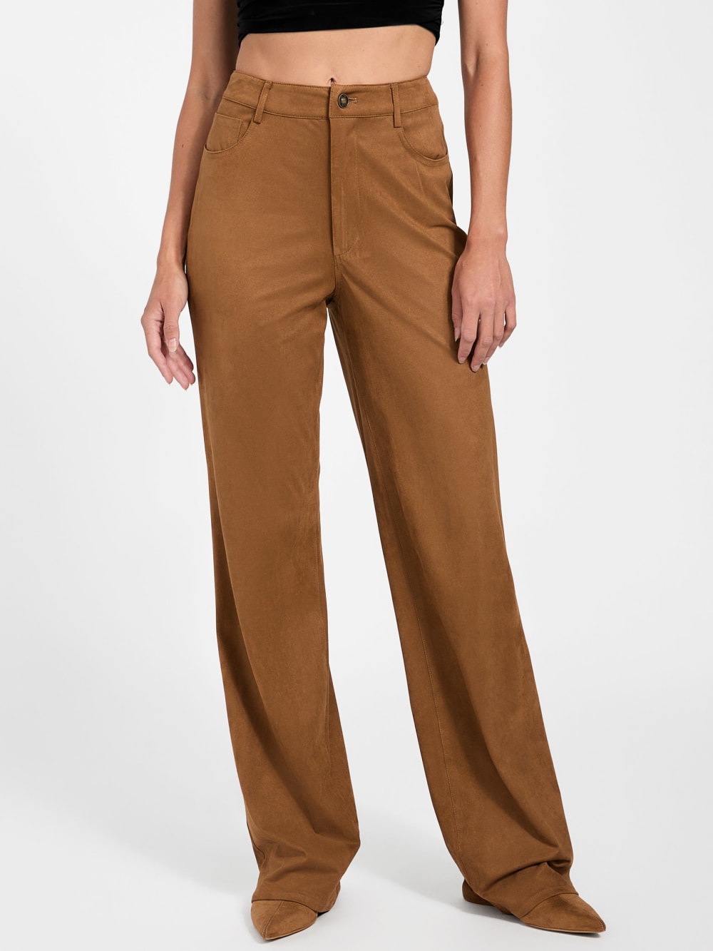 Aria Faux-Suede High-Rise Straight Pants