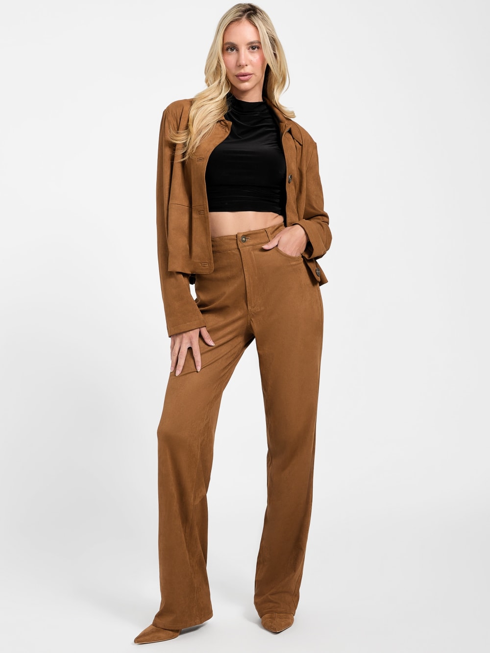 Aria Faux-Suede High-Rise Straight Pants - Image 2