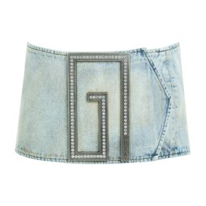 belted mini denim skirt