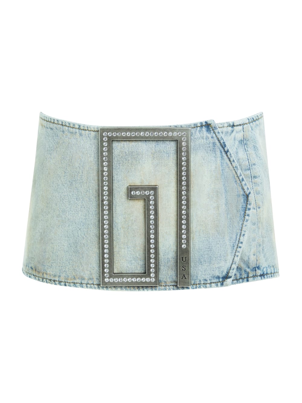 belted mini denim skirt