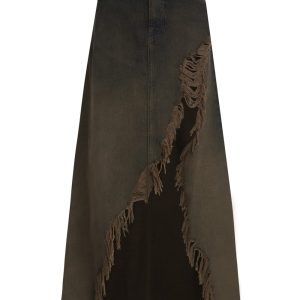 open front denim skirt