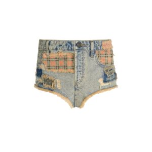 patchwork distressed shorts
