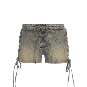 coated mini denim shorts