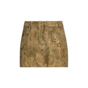printed suede skirt
