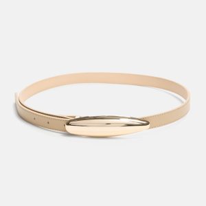 Metallic Buckle Leather Belt