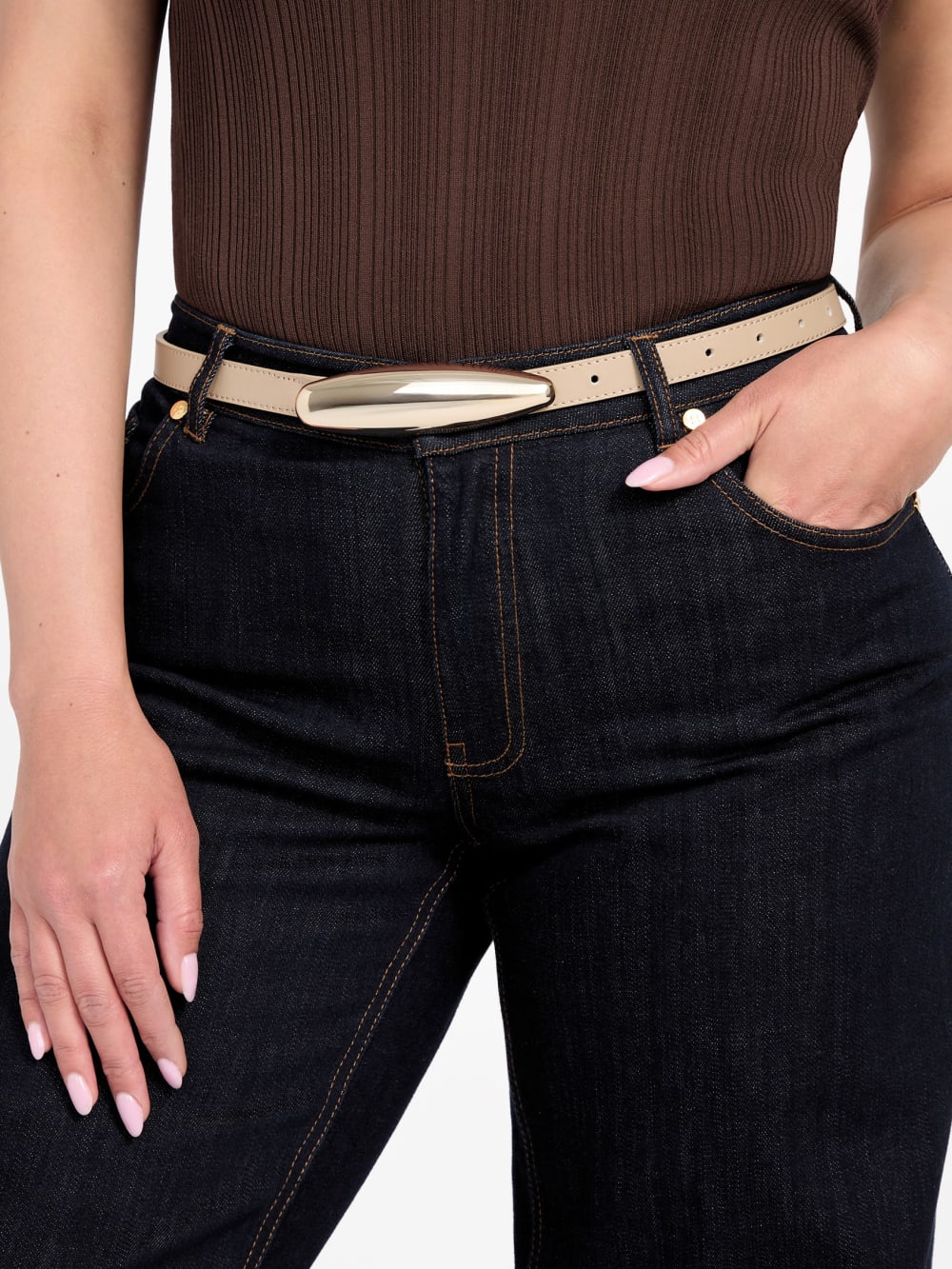 Metallic Buckle Leather Belt - Image 2