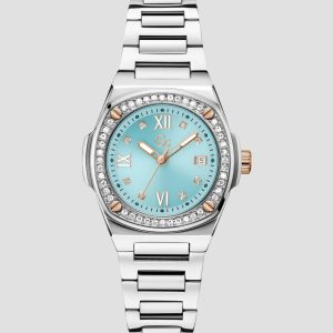 Silver-Tone and Blue Analog Watch