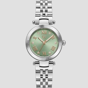 Silver-Tone and Light Green Analog Watch