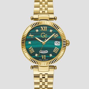 Gc Gold-Tone and Green Analog Watch