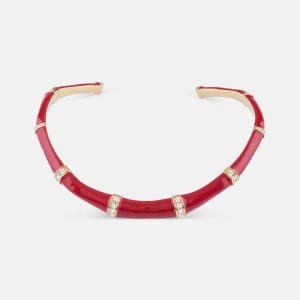 Gold-Tone and Red Bamboo Choker