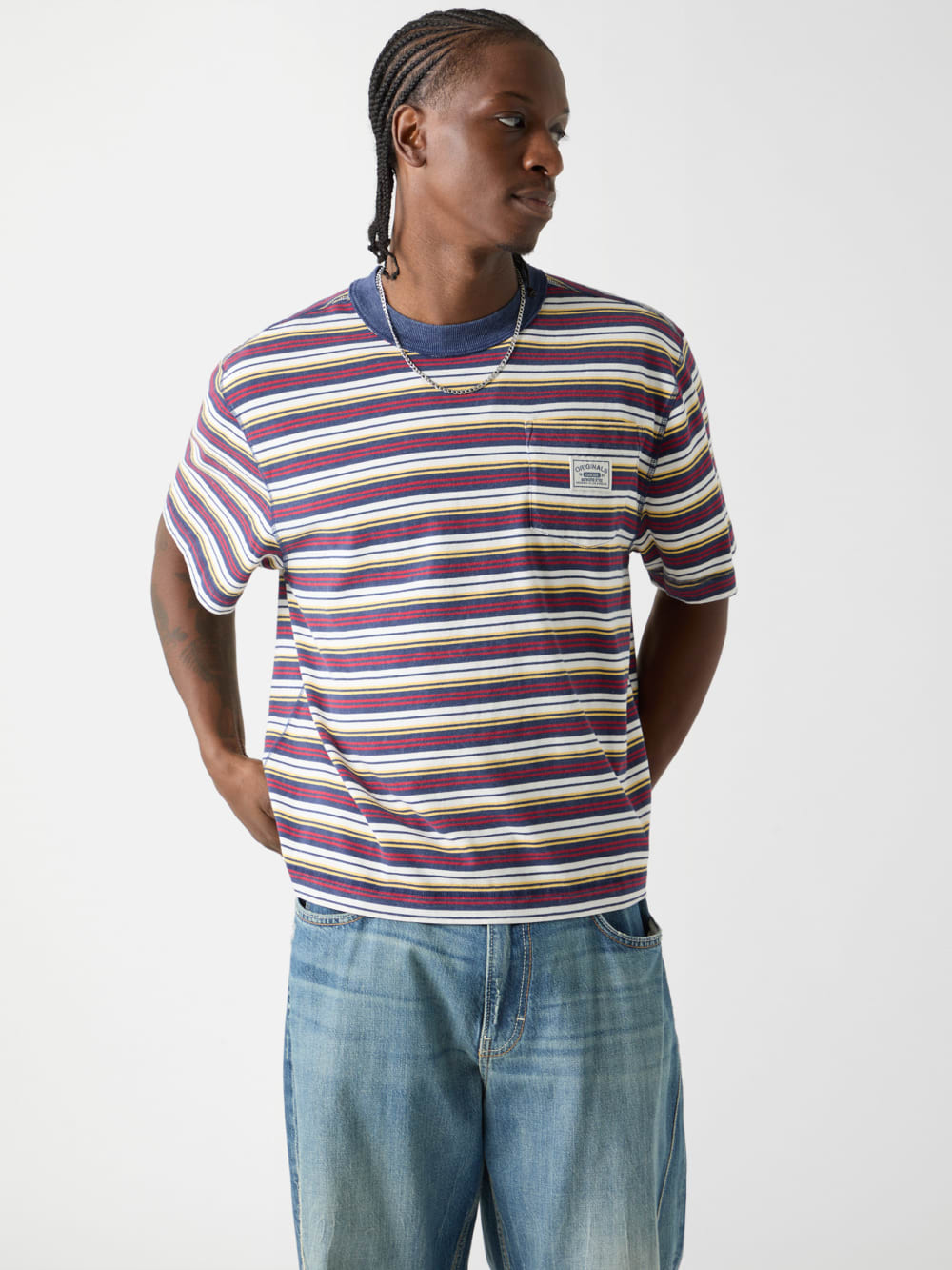 GUESS Originals Eco Striped Boxy Pocket Tee