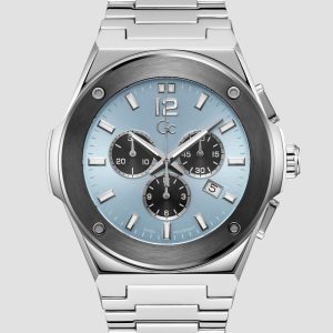 Gc Silver-Tone and Light Blue Multifunction Watch