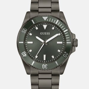 Dark Silver-Tone and Green Analog Watch