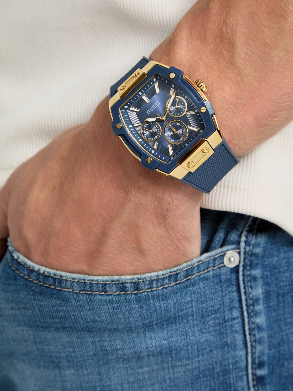 Gold-Tone and Blue Multifunctional Watch - Image 2