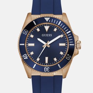 Rose Gold-Tone and Blue Silicone Analog Watch