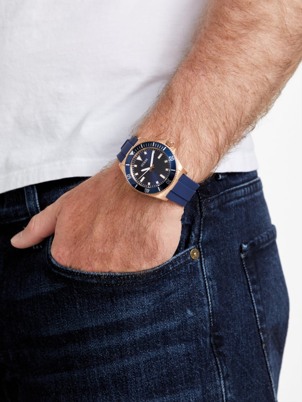 Rose Gold-Tone and Blue Silicone Analog Watch - Image 2