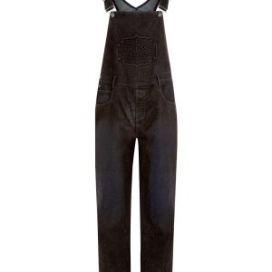 flocked denim overalls