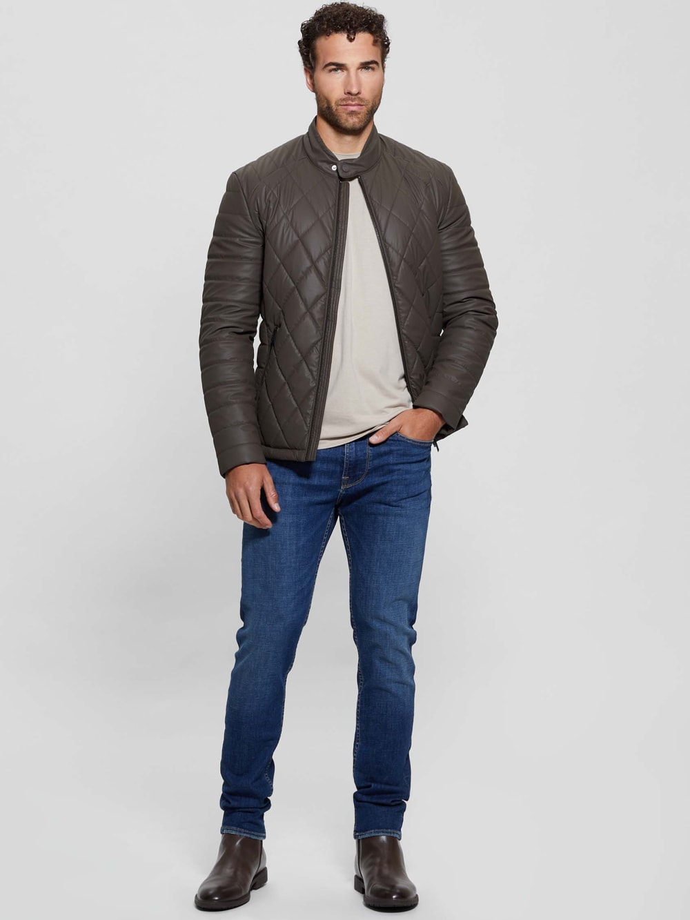 Diamond Quilted Faux-Leather Jacket - Image 2