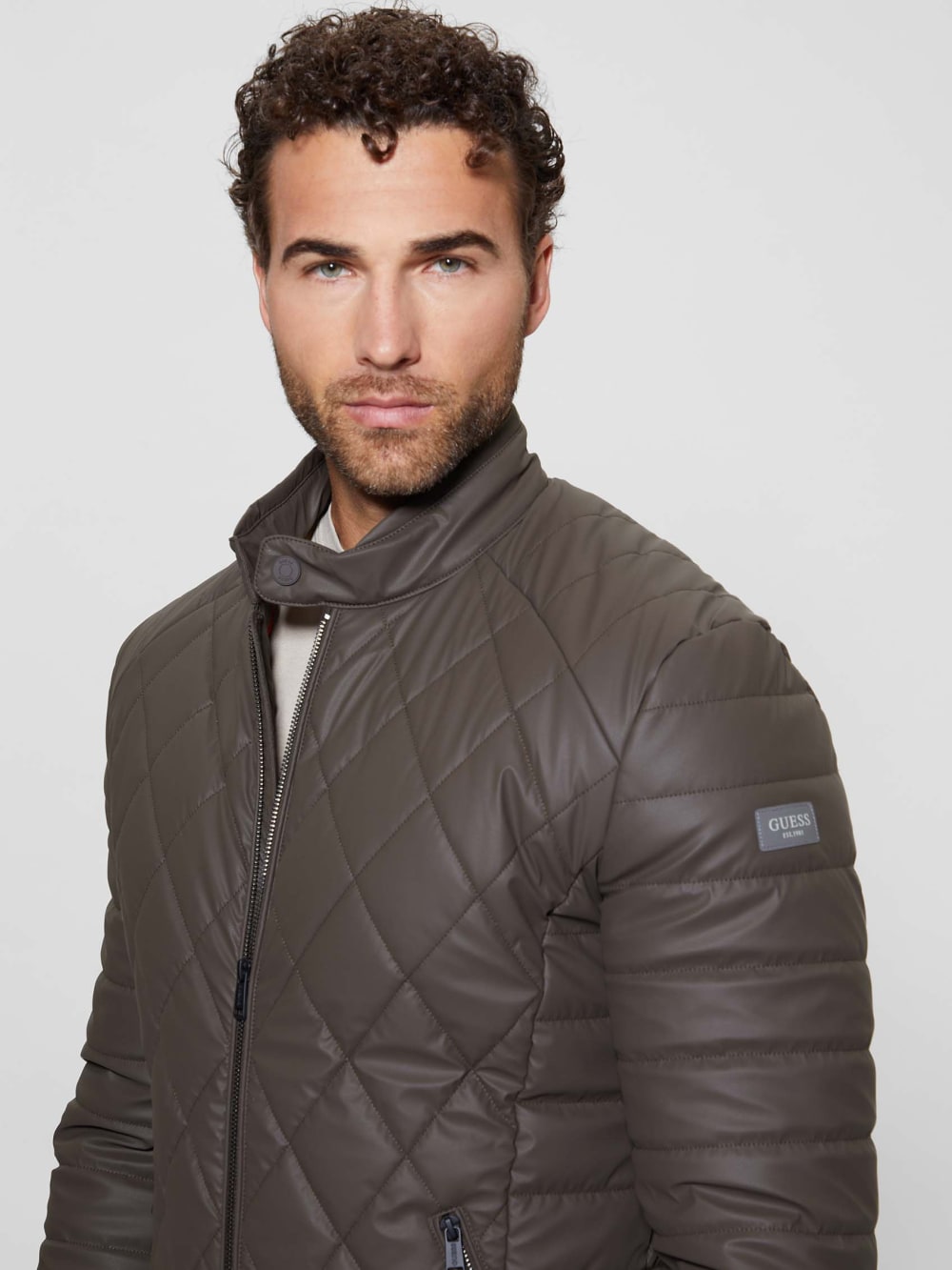 Diamond Quilted Faux-Leather Jacket - Image 3