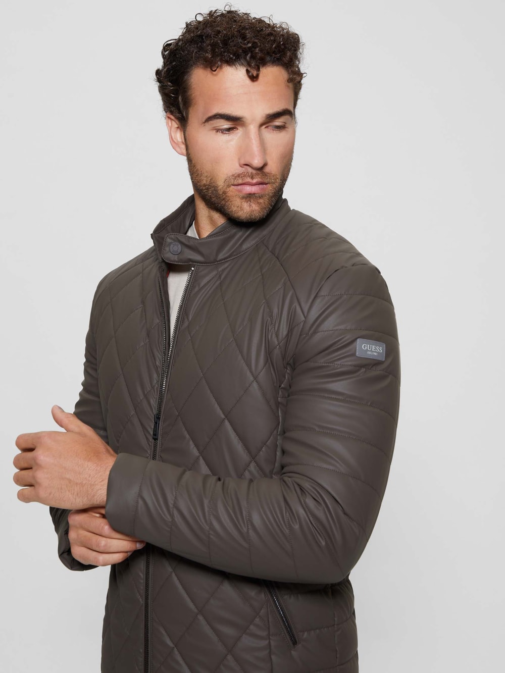 Diamond Quilted Faux-Leather Jacket - Image 4
