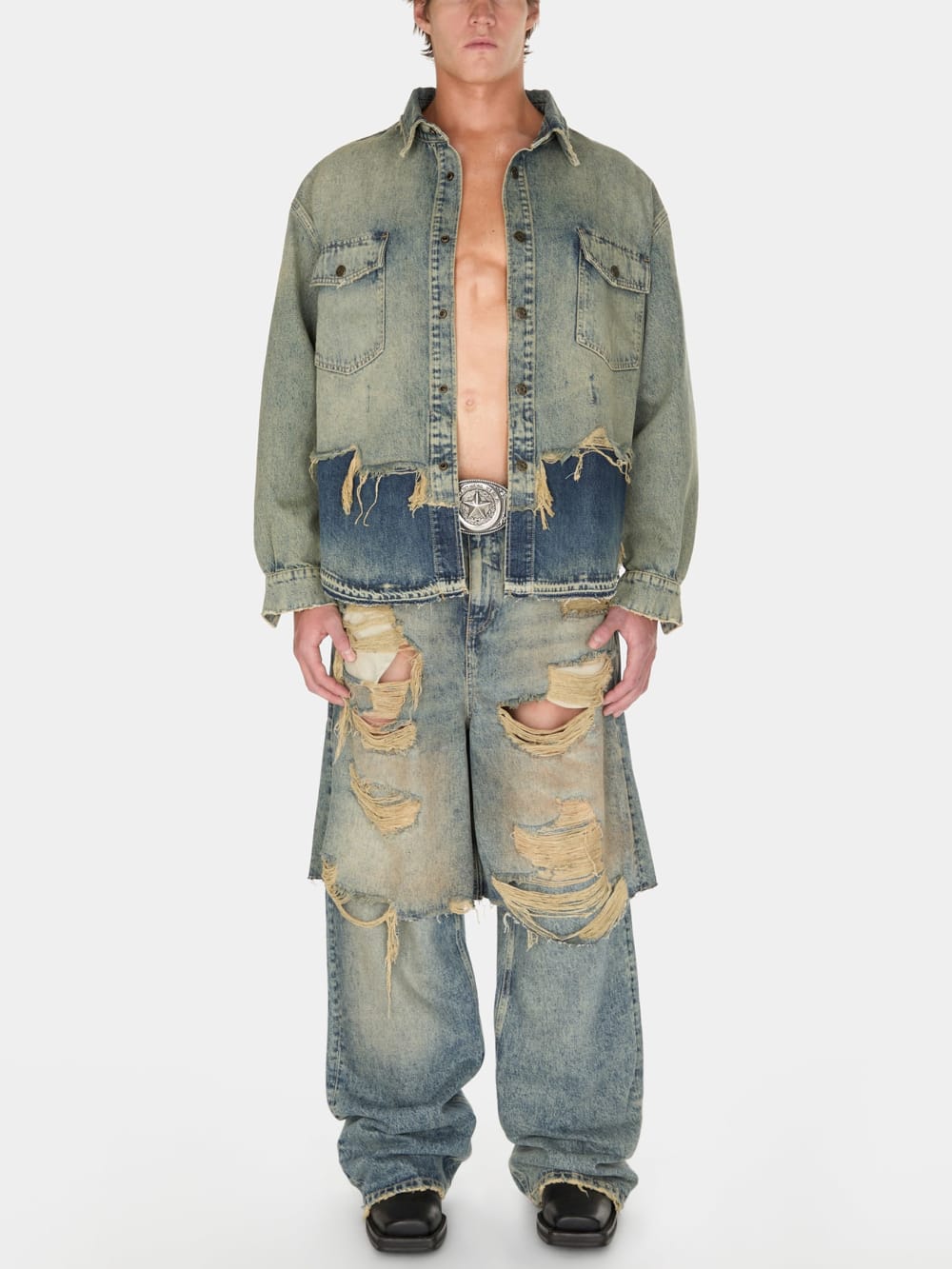 distressed denim shirt jacket - Image 2
