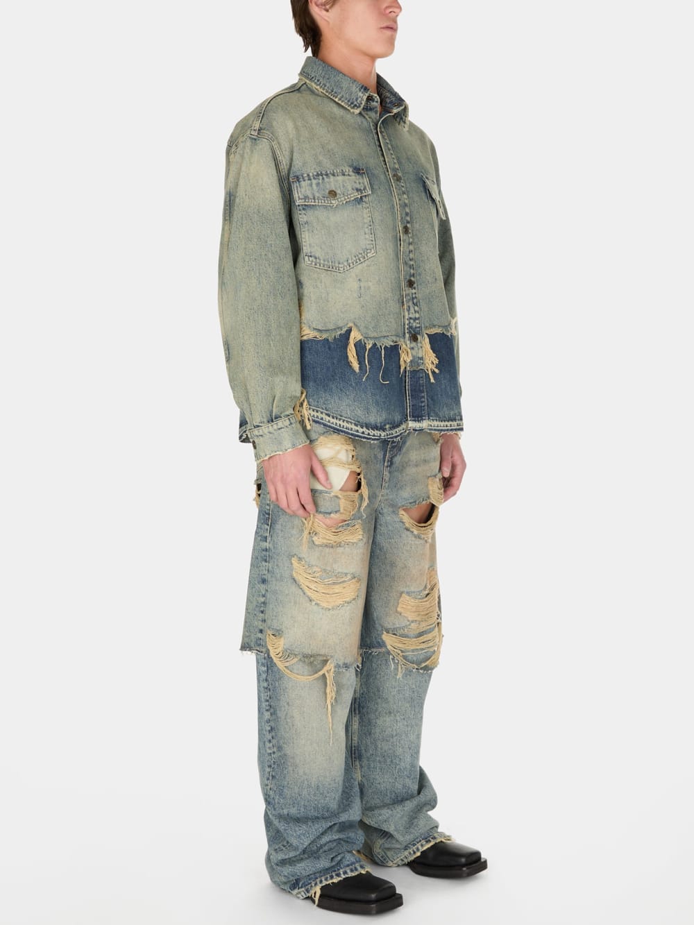 distressed denim shirt jacket - Image 3