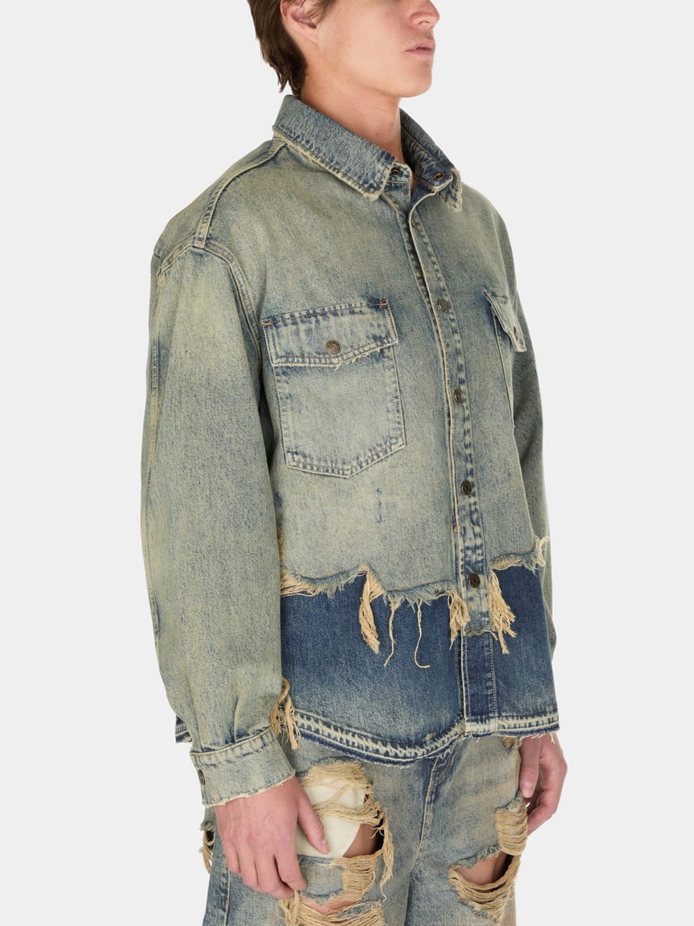 distressed denim shirt jacket - Image 5
