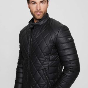 Diamond Quilted Faux-Leather Jacket