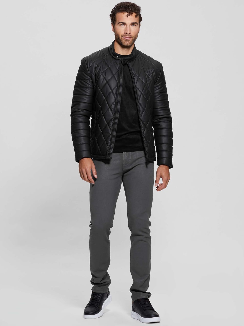Diamond Quilted Faux-Leather Jacket - Image 2