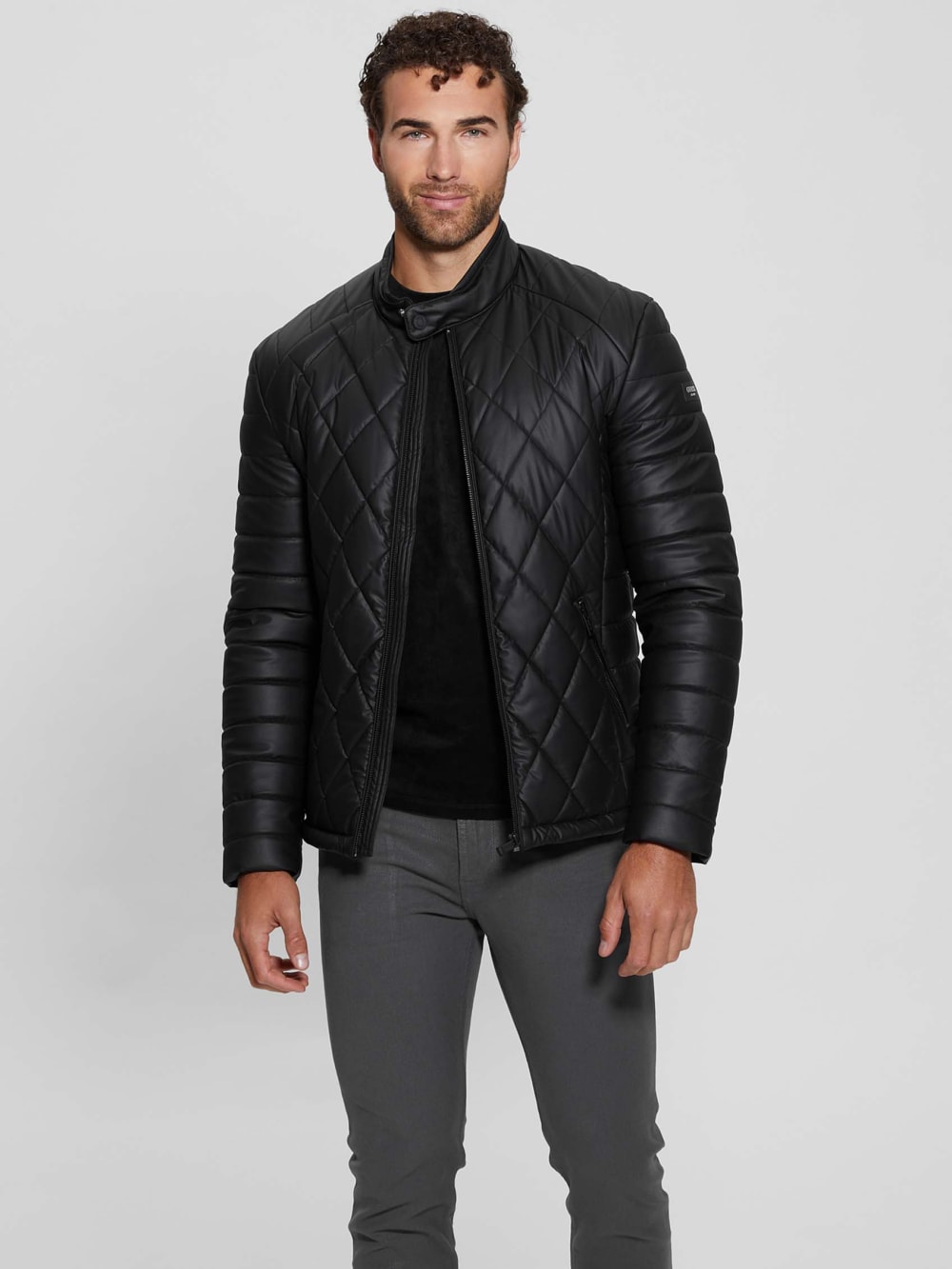 Diamond Quilted Faux-Leather Jacket - Image 3