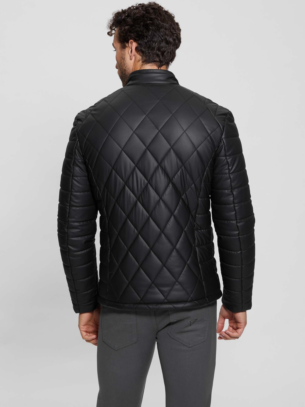 Diamond Quilted Faux-Leather Jacket - Image 4