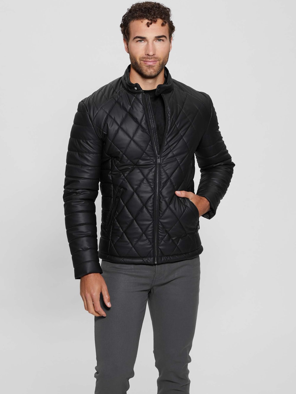 Diamond Quilted Faux-Leather Jacket - Image 5