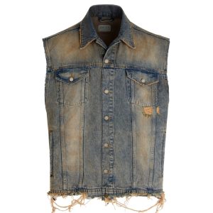 washed denim trucker vest