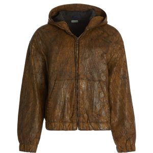 coated denim hooded jacket
