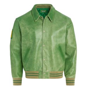 Distressed Leather Letterman Jacket