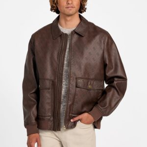 Monogram Faux-Leather Aviator Jacket
